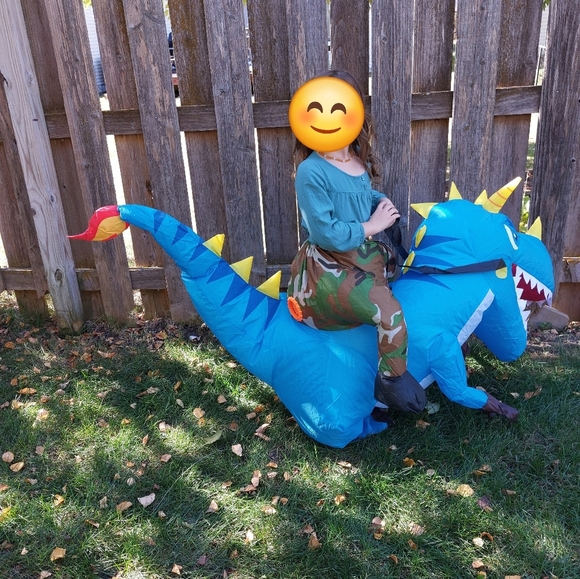 Inflatible Blue Dinosaur Costume Youth One Size Halloween - Picture 1 of 2